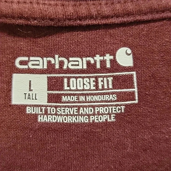 Carhartt Pocket Henley Burgundy Tshirt Size Large Tall Loose Fit - Picture 2 of 7